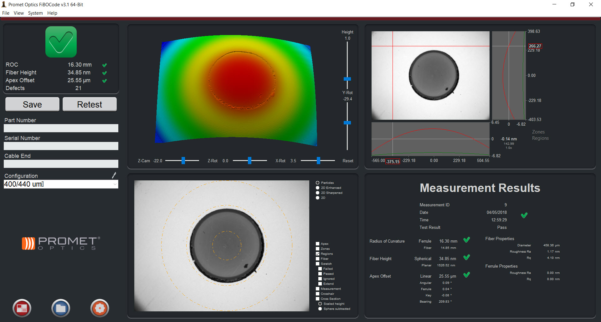 Endface Geometry Results of 400/440 um Fiber